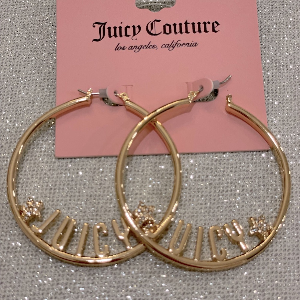 NWT Juicy Couture star gold hoop earrings